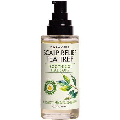 PHARM TO TABLE Tea Tree Hair Oil for Itchy Scalp – 100ml with Tea Tree, Mint, Vitamin E & Jojoba