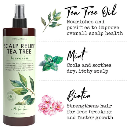 PHARM TO TABLE Leave-In Conditioner Spray | Tea Tree Scalp Treatment (2 Pack) – Anti-Dandruff & Hydration