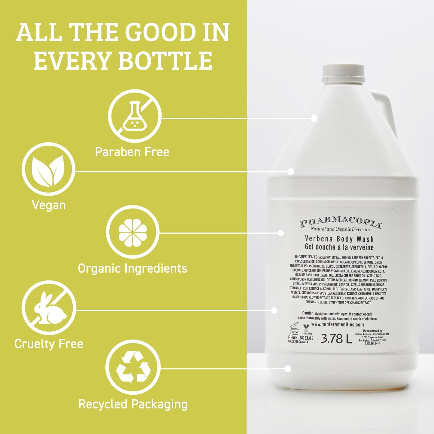 Pharmacopia Hotel Verbena Body Wash – Moisturizing Vegan Shower Gel (128 oz)