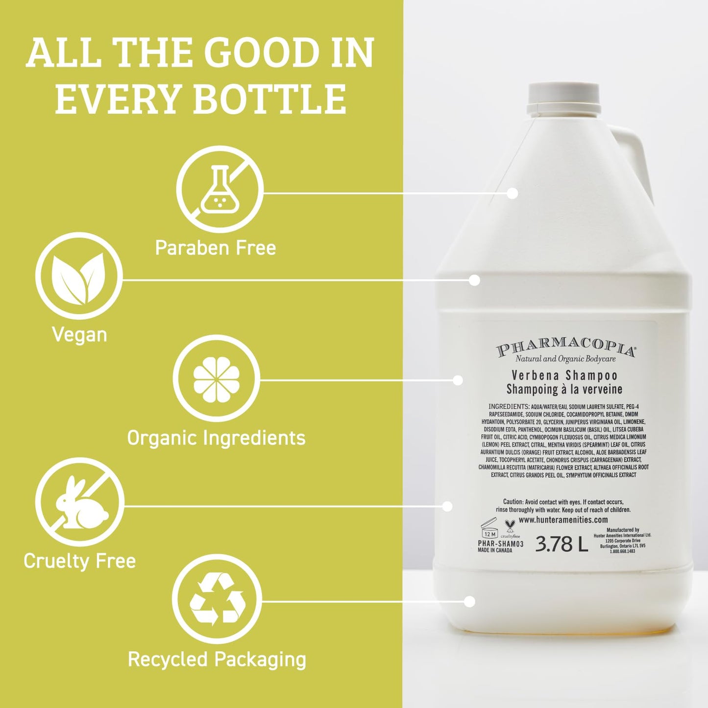 Pharmacopia Hotel Verbena Shampoo – Aromatherapy, Natural & Organic, Vegan & Cruelty-Free, 128 oz
