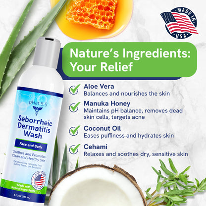 pHat 5.5 Seborrheic & Atopic Dermatitis Gentle Face Wash with Manuka Honey | Sensitive Skin Cleanser