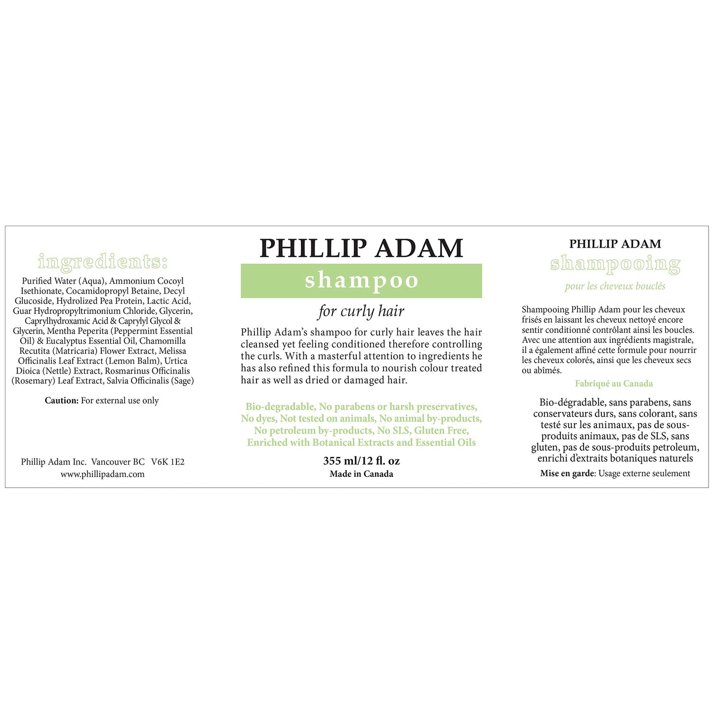 Phillip Adam Curly Hair Shampoo – Hydrating & Nourishing, Sulfate & Paraben Free, 12 oz