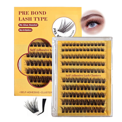 PHIXBEAR Self Adhesive Eyelashes – 120pcs No Glue Needed, Reusable 10–16mm Wispy Clusters