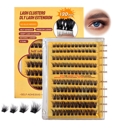 PHIXBEAR Self Adhesive Eyelashes – 120pcs No Glue Needed, Reusable 10–16mm Wispy Clusters