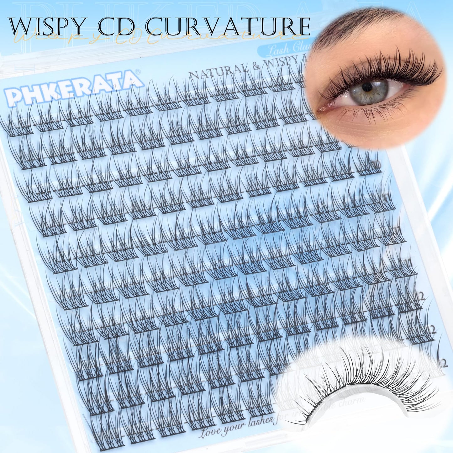 PHKERATA Wispy Lash Extension Kit – 120 Natural Cluster Lashes (9-12mm) with Glue & Tweezers