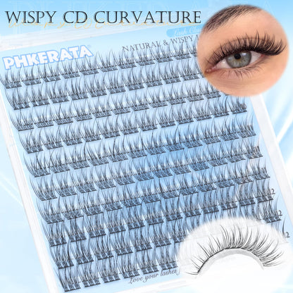 PHKERATA Wispy Lash Extension Kit – 120 Natural Cluster Lashes (9-12mm) with Glue & Tweezers
