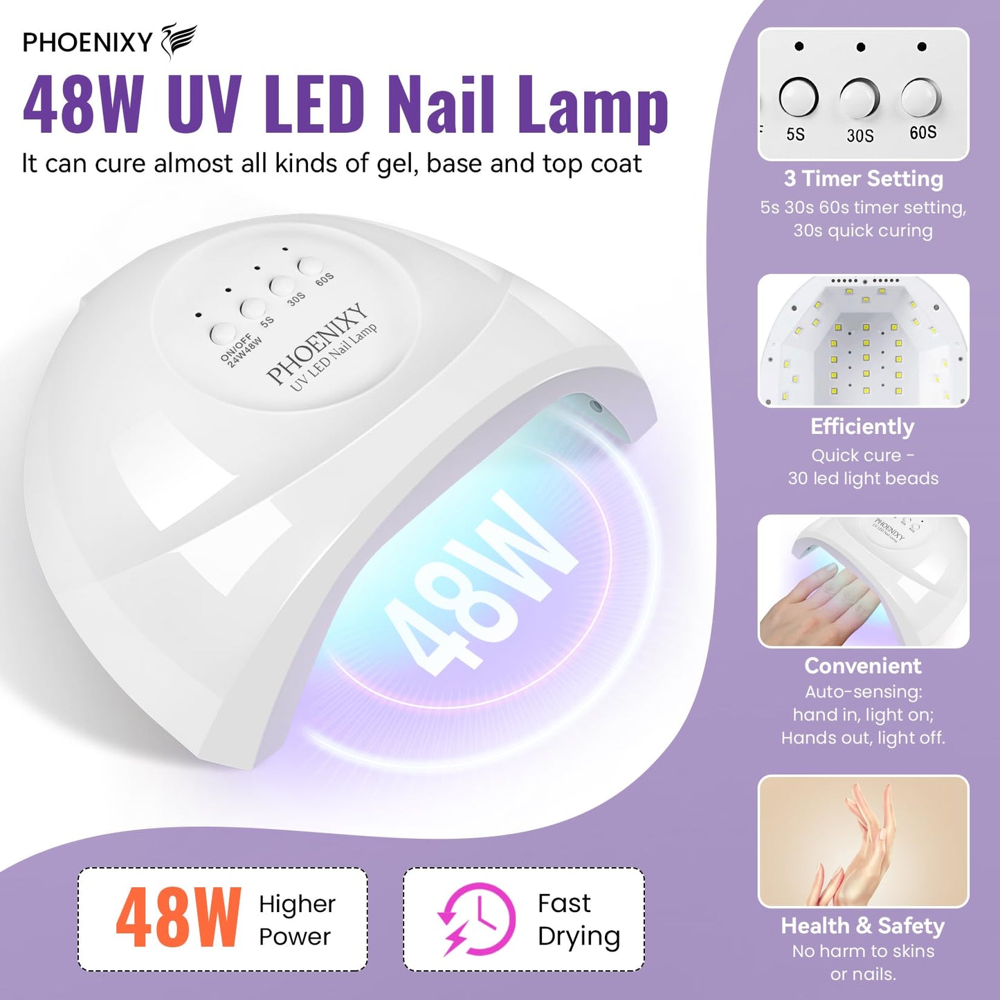 PHOENXY 63-Pcs Gel Nail Polish Kit with UV Light & Drill — 45 Colors Manicure Starter Set