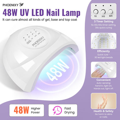 PHOENXY 63-Pcs Gel Nail Polish Kit with UV Light & Drill — 45 Colors Manicure Starter Set