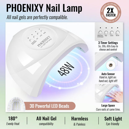 Phoenixy Gel Nail Polish Kit with UV Light — 64 Pcs, 45 Colors, All Seasons