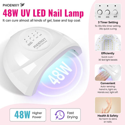 PHOENIXY 51-Pcs Gel Nail Polish Kit with 48W UV Light – ST9016