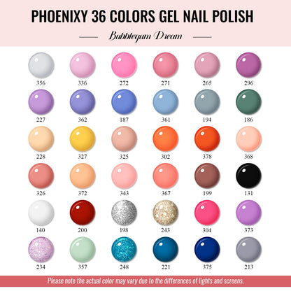 Phoenixy 44 Pcs Gel Nail Polish Set: 36 Colors + Base Coat & 4 Top Coats for All Seasons
