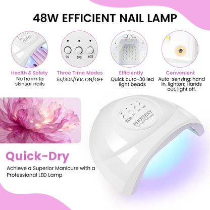 PHOENIXY 58 PCS Gel Nail Kit – 40 Colors, UV Lamp & Drill, 5 Top Coats, At-Home Nail Salon Gift for Women