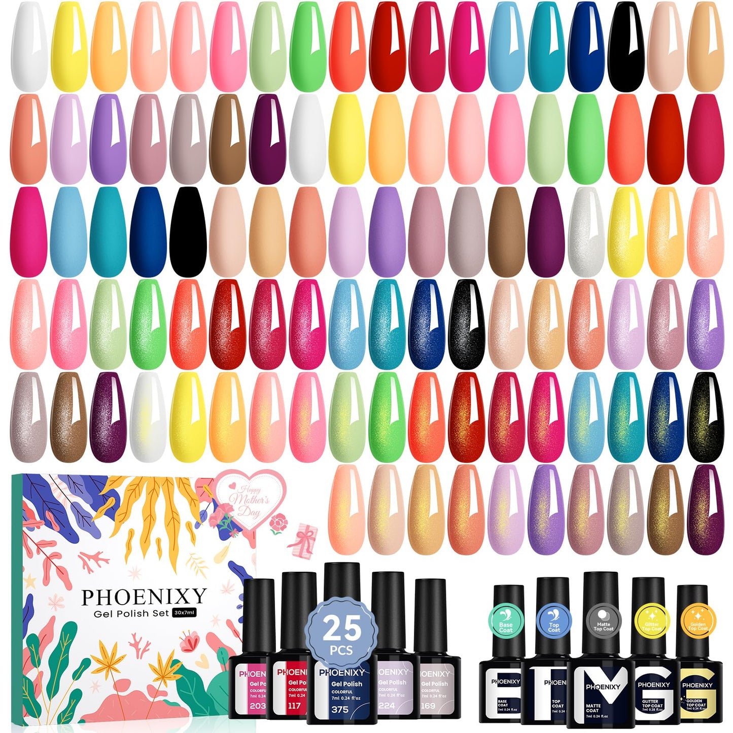 Phoenixy Gel Nail Polish Set – 25 Colors + Base & Top Coats, All-Season UV Gel