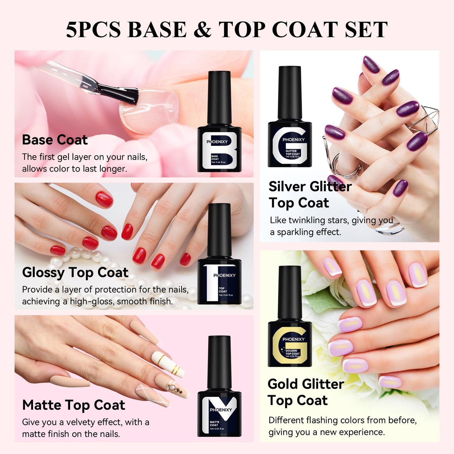 Phoenixy Gel Nail Polish Set – 25 Colors + Base & Top Coats, All-Season UV Gel