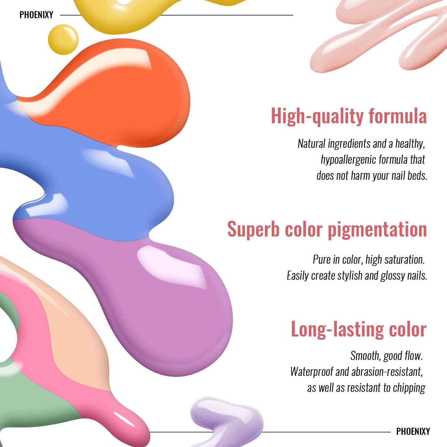 Phoenixy 44 Pcs Gel Nail Polish Set: 36 Colors + Base Coat & 4 Top Coats for All Seasons
