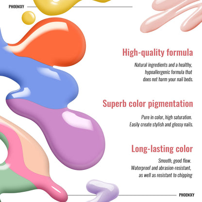 Phoenixy 44 Pcs Gel Nail Polish Set: 36 Colors + Base Coat & 4 Top Coats for All Seasons