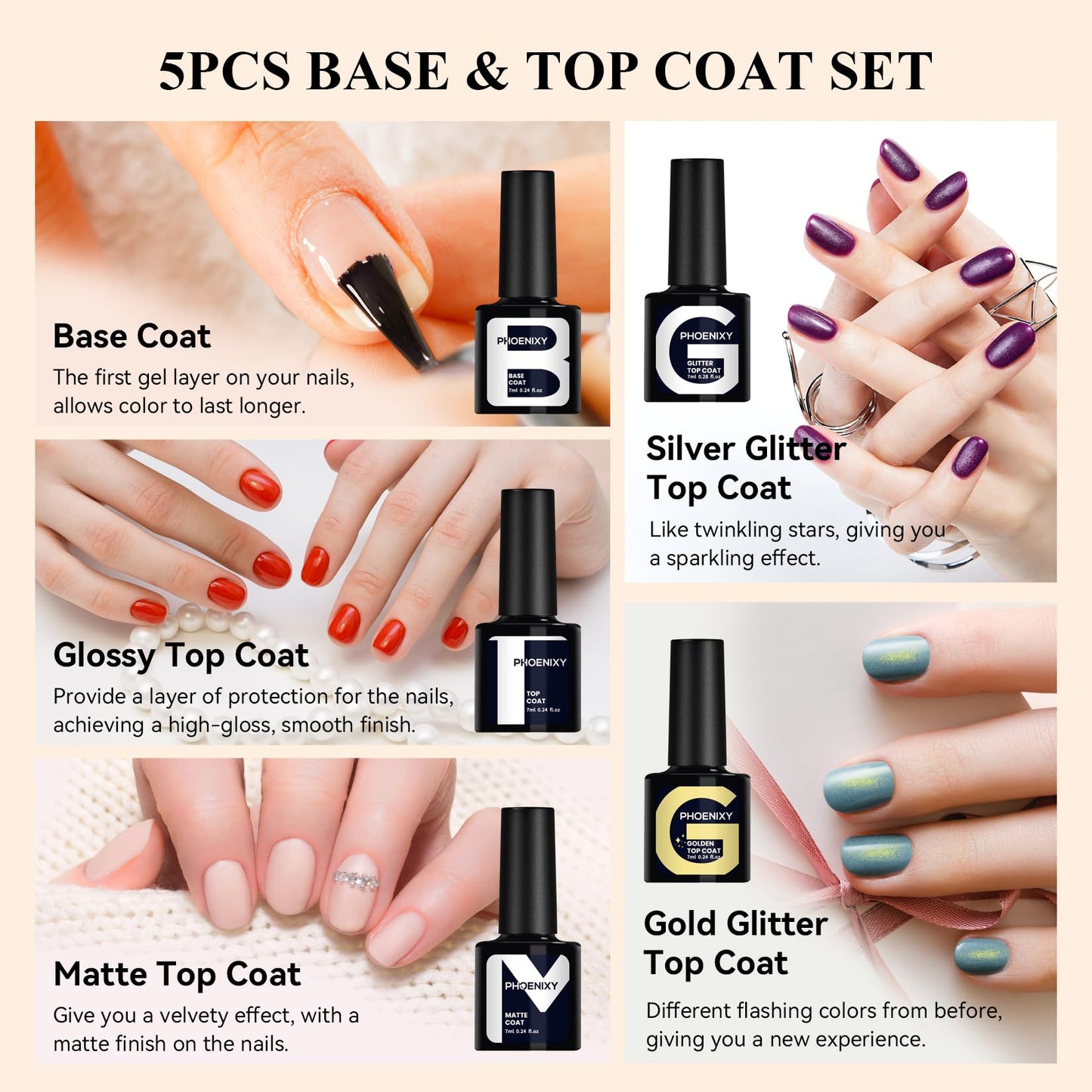 Phoenixy 30-Piece Gel Nail Polish Set – 25 Colors with Base & Top Coats | Gift-Worthy for Women