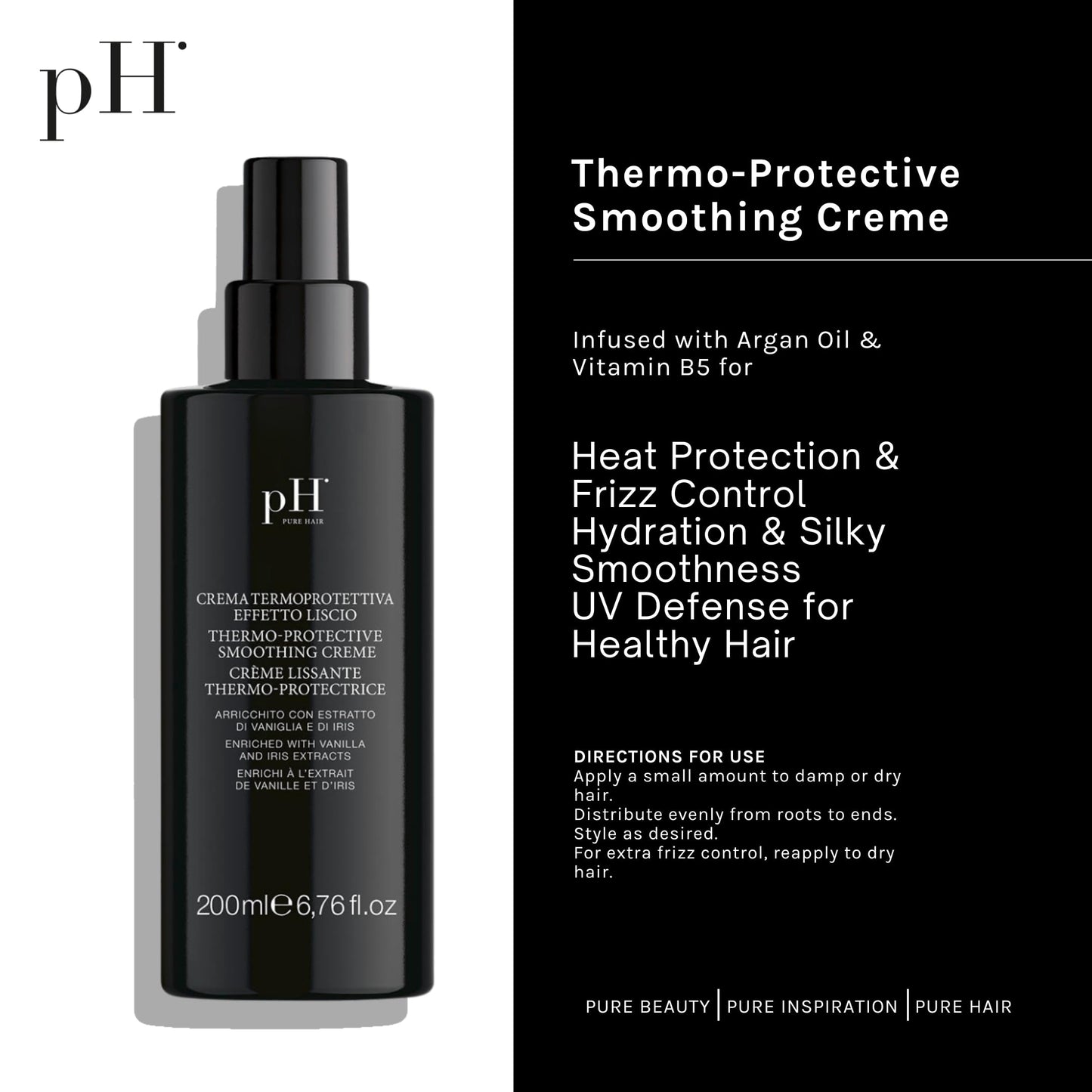 pH PURE HAIR Thermo-Protective Smoothing Creme – Heat & Frizz Defense (6.7 oz)