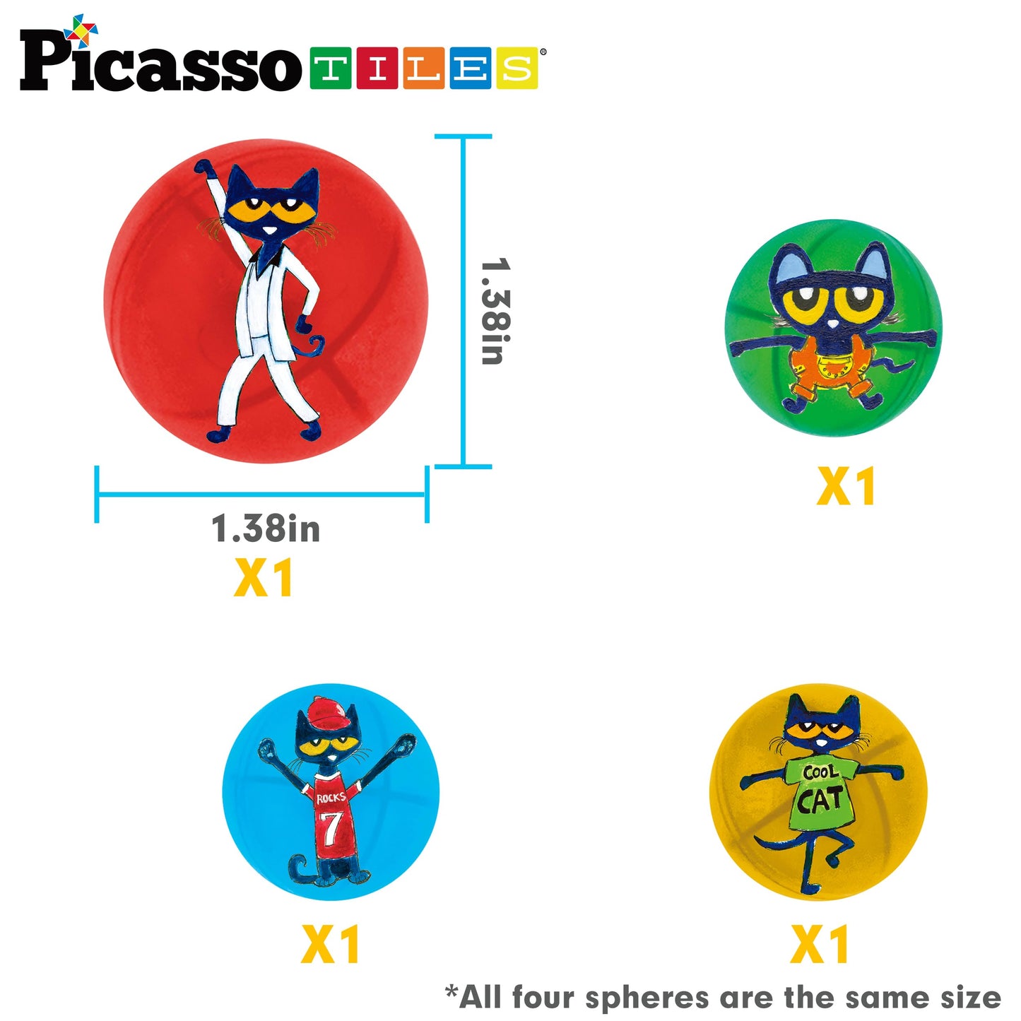 PicassoTiles Pete the Cat Magnet Marble Run — Magnetic Building Blocks for STEM Play (Ages 3+)