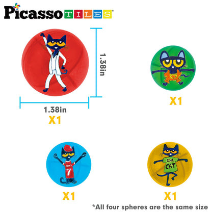 PicassoTiles Pete the Cat Magnet Marble Run — Magnetic Building Blocks for STEM Play (Ages 3+)