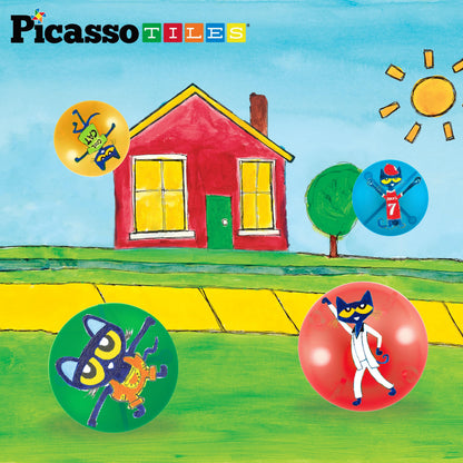 PicassoTiles Pete the Cat Magnet Marble Run — Magnetic Building Blocks for STEM Play (Ages 3+)
