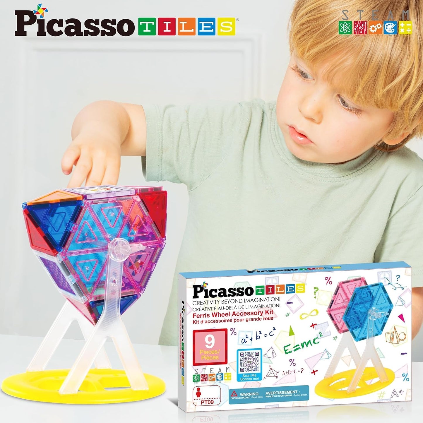 PicassoTiles Ferris Wheel Accessory Kit PT09 – Magnetic Tile Spinner for Creative Play