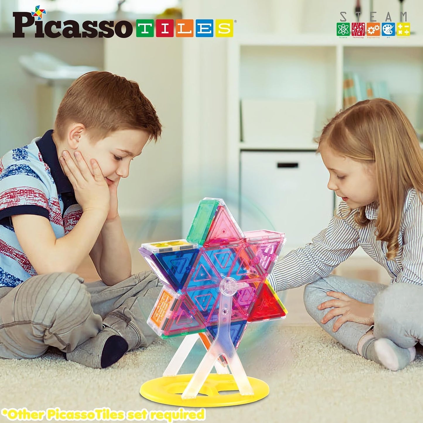 PicassoTiles Ferris Wheel Accessory Kit PT09 – Magnetic Tile Spinner for Creative Play