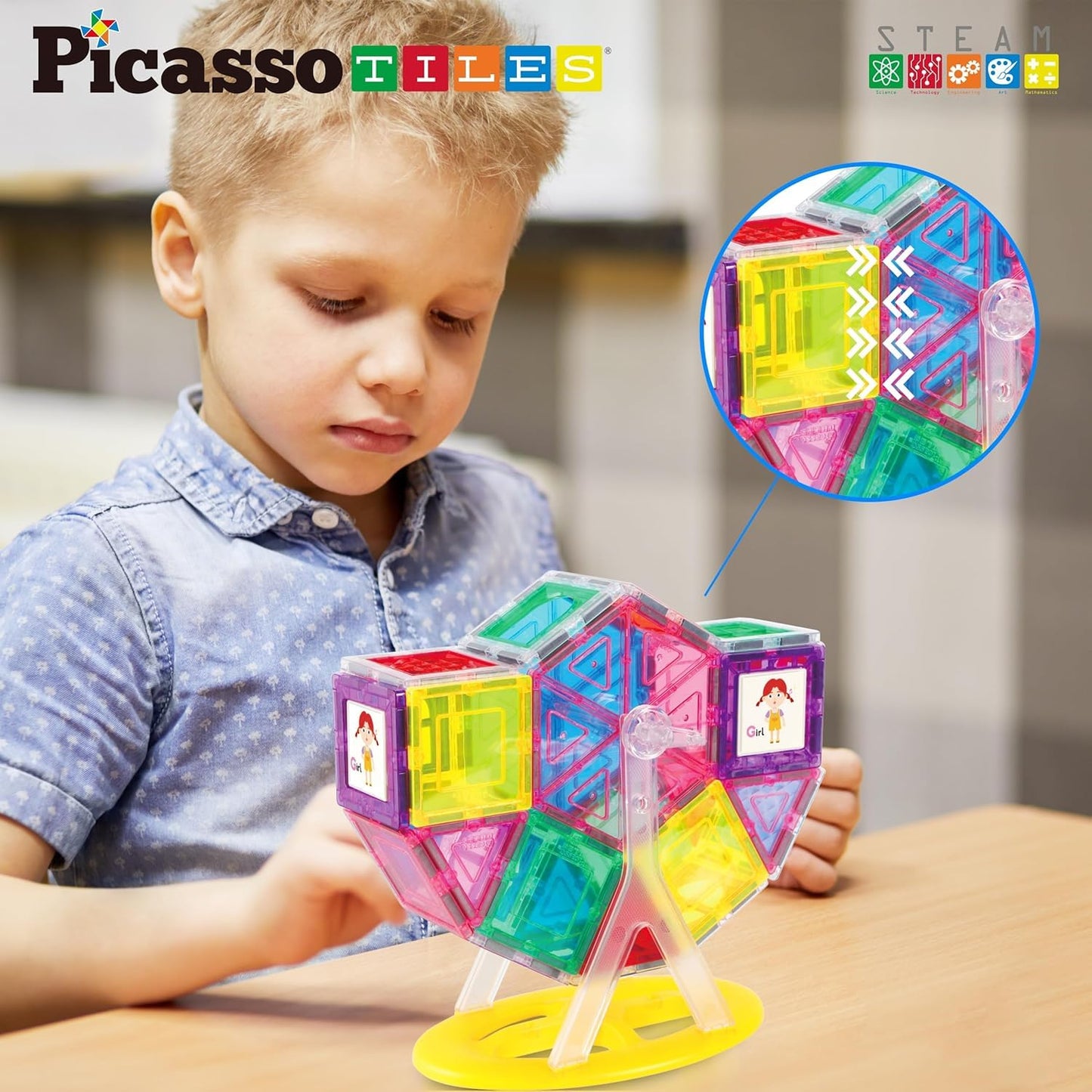 PicassoTiles Ferris Wheel Accessory Kit PT09 – Magnetic Tile Spinner for Creative Play
