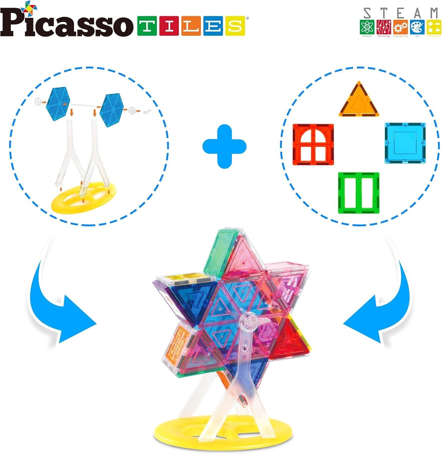PicassoTiles Ferris Wheel Accessory Kit PT09 – Magnetic Tile Spinner for Creative Play