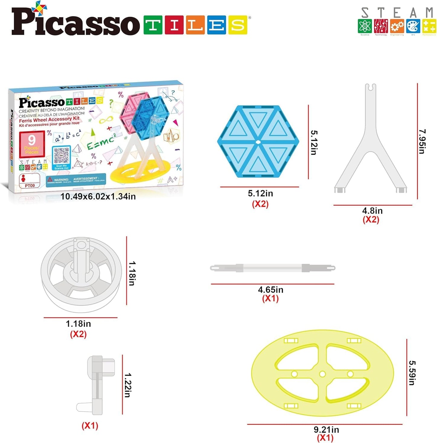 PicassoTiles Ferris Wheel Accessory Kit PT09 – Magnetic Tile Spinner for Creative Play