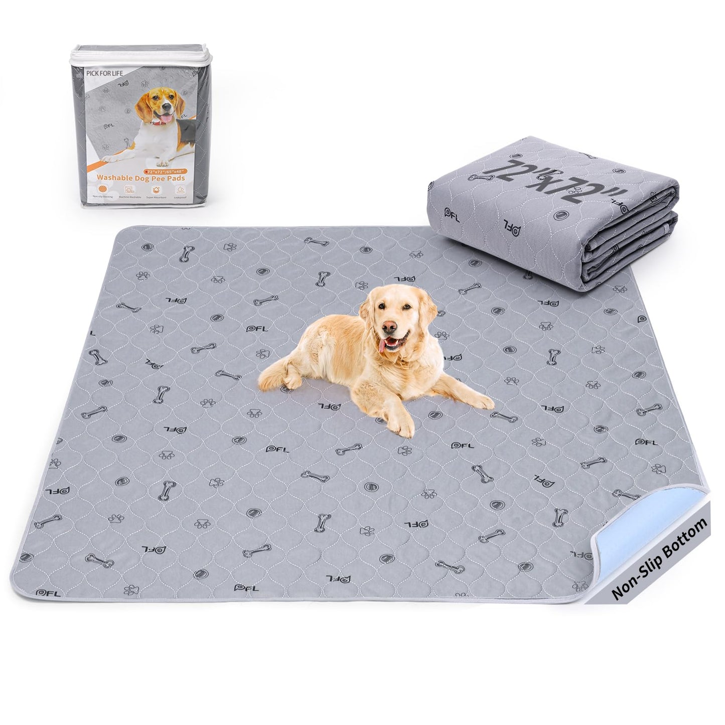 PICK FOR LIFE Washable Dog Pee Pad 72x72 Extra Large – Reusable, Leakproof, Non-Slip