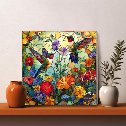 PICKFORU Stained Glass Puzzles 1000 Pieces – Flower Hummingbird Mosaic