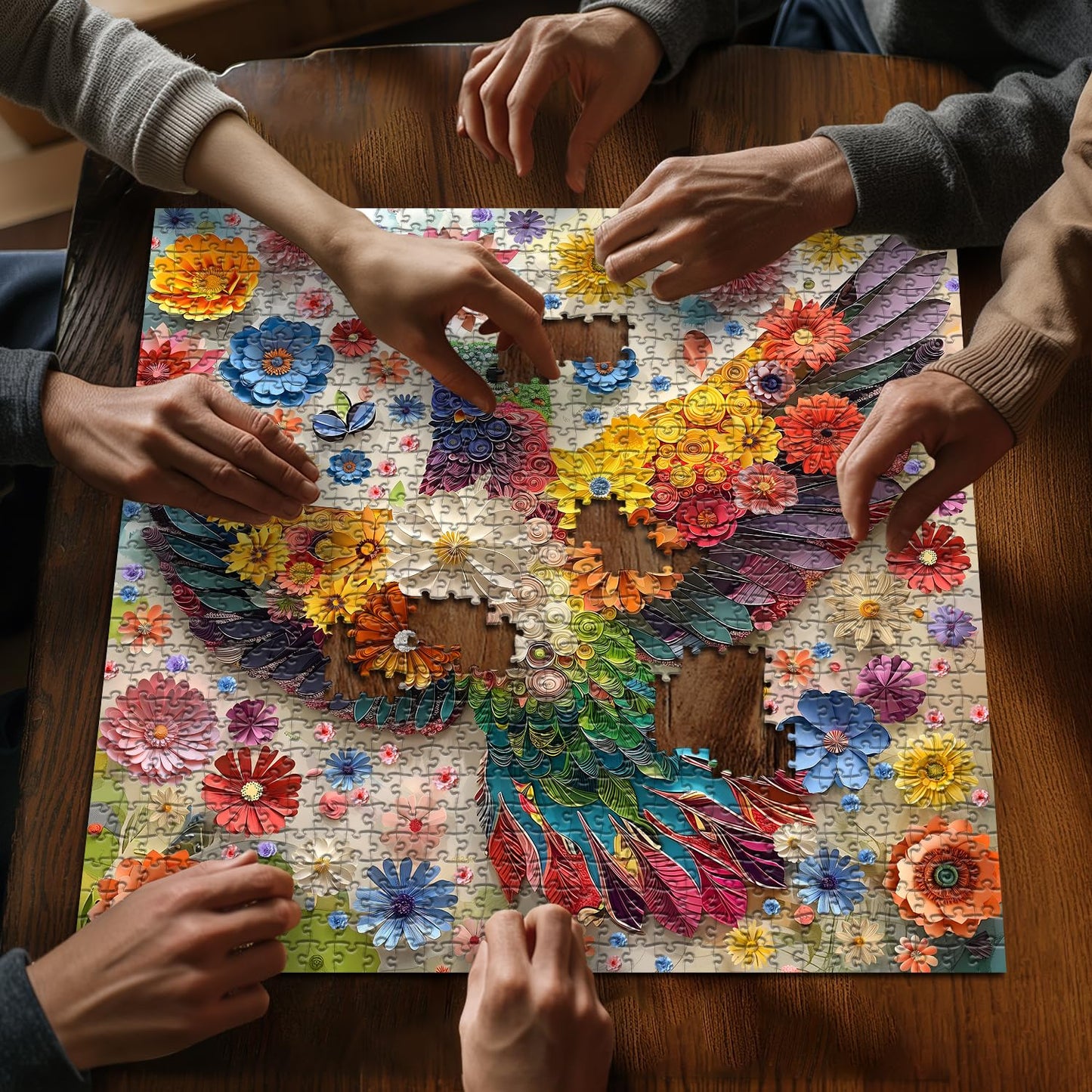 PICKFORU Hummingbird 1000-Piece Puzzle for Adults – Flower & Nature Garden Quilling Art