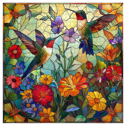 PICKFORU Stained Glass Puzzles 1000 Pieces – Flower Hummingbird Mosaic
