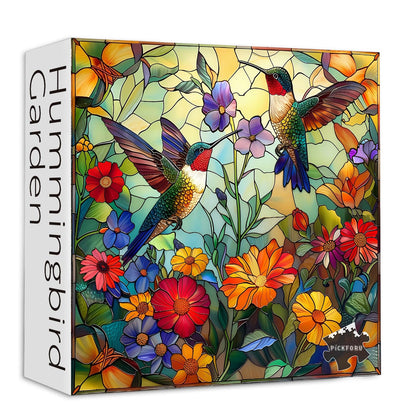 PICKFORU Stained Glass Puzzles 1000 Pieces – Flower Hummingbird Mosaic