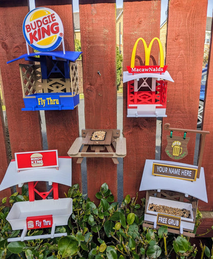 Picnic Table Bird Feeder: Fly-Thru Station, Indoor Aviary or Outdoor Use