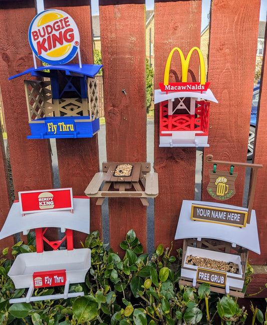 Picnic Table Bird Feeder: Fly-Thru Station, Indoor Aviary or Outdoor Use