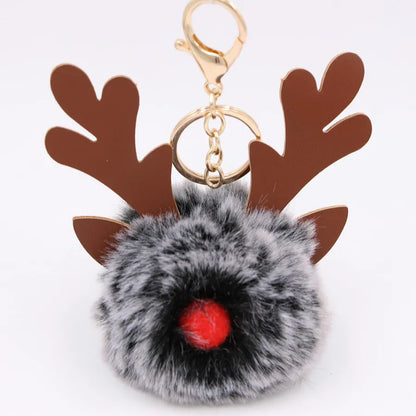 Cute Antlers Pu Leather Plush Plating Christmas Bag Pendant Keychain