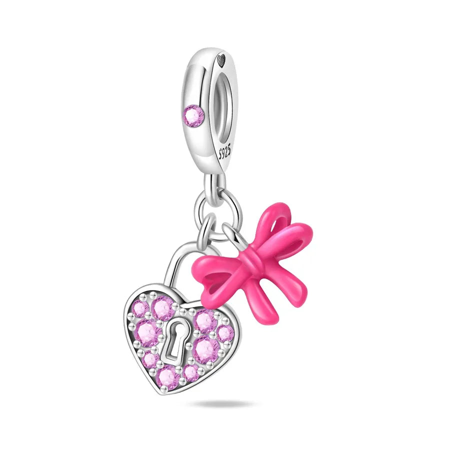 1 Piece 9.4*26.7mm Hole 4~4.9mm Sterling Silver Zircon Heart Shape Key Lock Pendant Jewelry Accessories