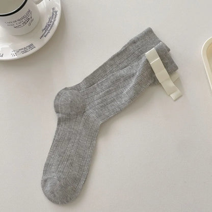 A Pair Basic Simple Style Women's Solid Color Bow Knot Cotton Crew Socks