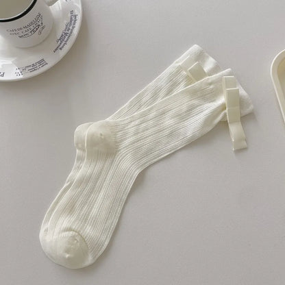 A Pair Basic Simple Style Women's Solid Color Bow Knot Cotton Crew Socks
