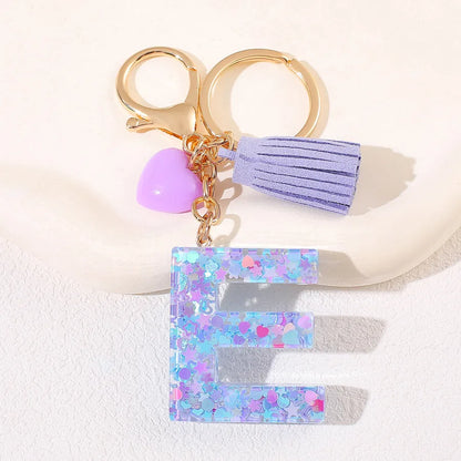 New Women's Purple Love Tassel 26 Letter Keychain Cute Car Key Chain Couple Backpack Jewelry