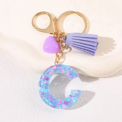New Women's Purple Love Tassel 26 Letter Keychain Cute Car Key Chain Couple Backpack Jewelry