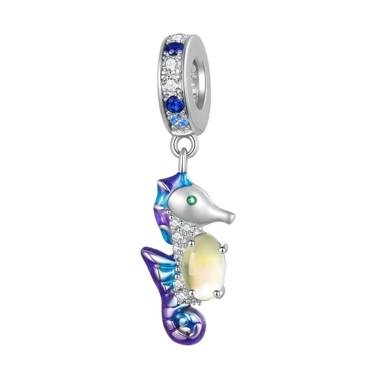 1 Piece 29 * 9mm 925 Sterling Silver Zircon White Gold Plated Hippocampus Polished Pendant Jewelry Accessories