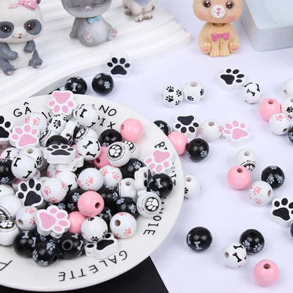 1 Piece Diameter 16mm Hole 4~4.9mm Wood Paw Print Beads