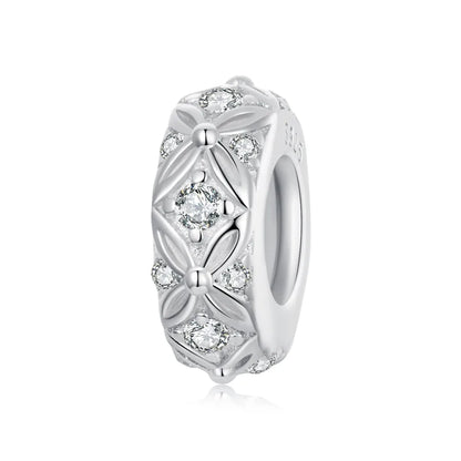 Aifule Retro Embossed Pattern Silicone Spacer Beads S925 Sterling Silver DIY Classical Bracelet Positioning Bead Ornament