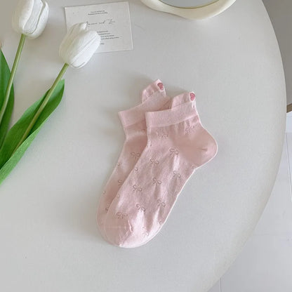 A Pair Basic Simple Style Women's Solid Color Bow Knot Cotton Ankle Socks