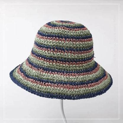 Women's Sweet Simple Style Color Block Wide Eaves Bucket Hat Straw Hat
