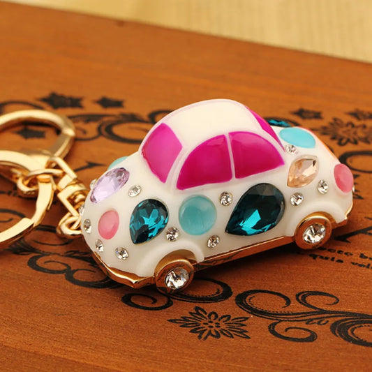 cute car metal diamond women's bag pendant keychain