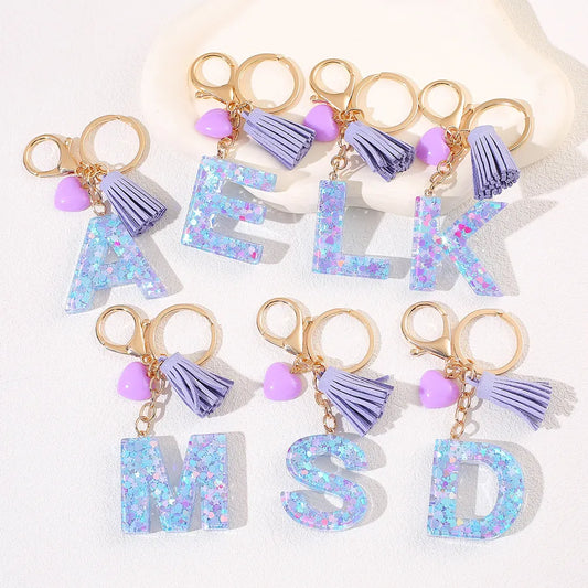 New Women's Purple Love Tassel 26 Letter Keychain Cute Car Key Chain Couple Backpack Jewelry
